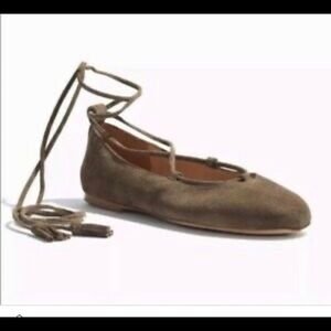 MADEWELL Inga ballet flat beige suede lace up shoes size 9.5